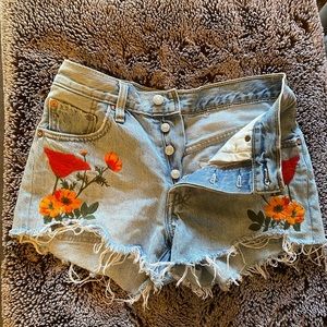 Levi’s 501 Embroidered High Waisted Denim Shorts